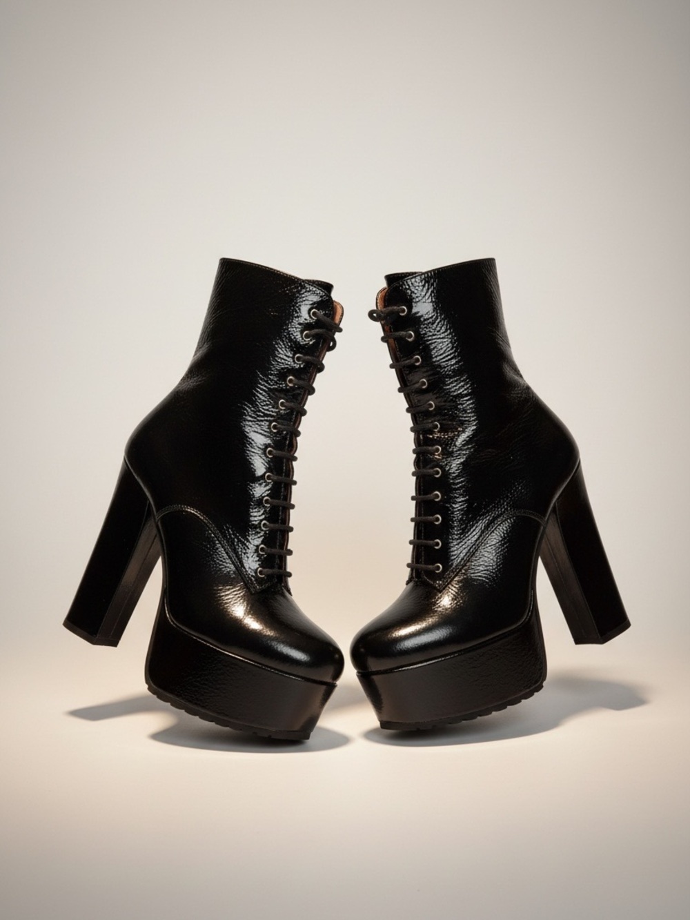 ALAÏA | Black Patent Leather Lace-Up Platform Ankle Boots | Size 36.5 (US 6)